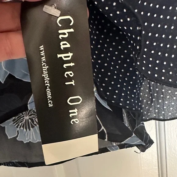 Chapter One Navy Floral Ruffle-Trim Sheer Blouse - Picture 3 of 9